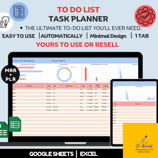 PLR & MRR To-Do List & Task Tracker | Productivity Planner & ADHD Management Spreadsheet