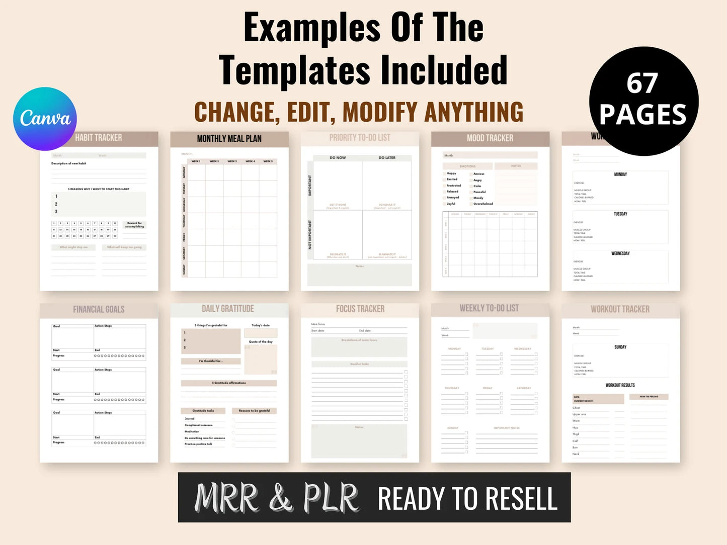 All-in-One Planner & Tracker Bundle | Done-for-You Canva Workbook Templates (MRR) PLR