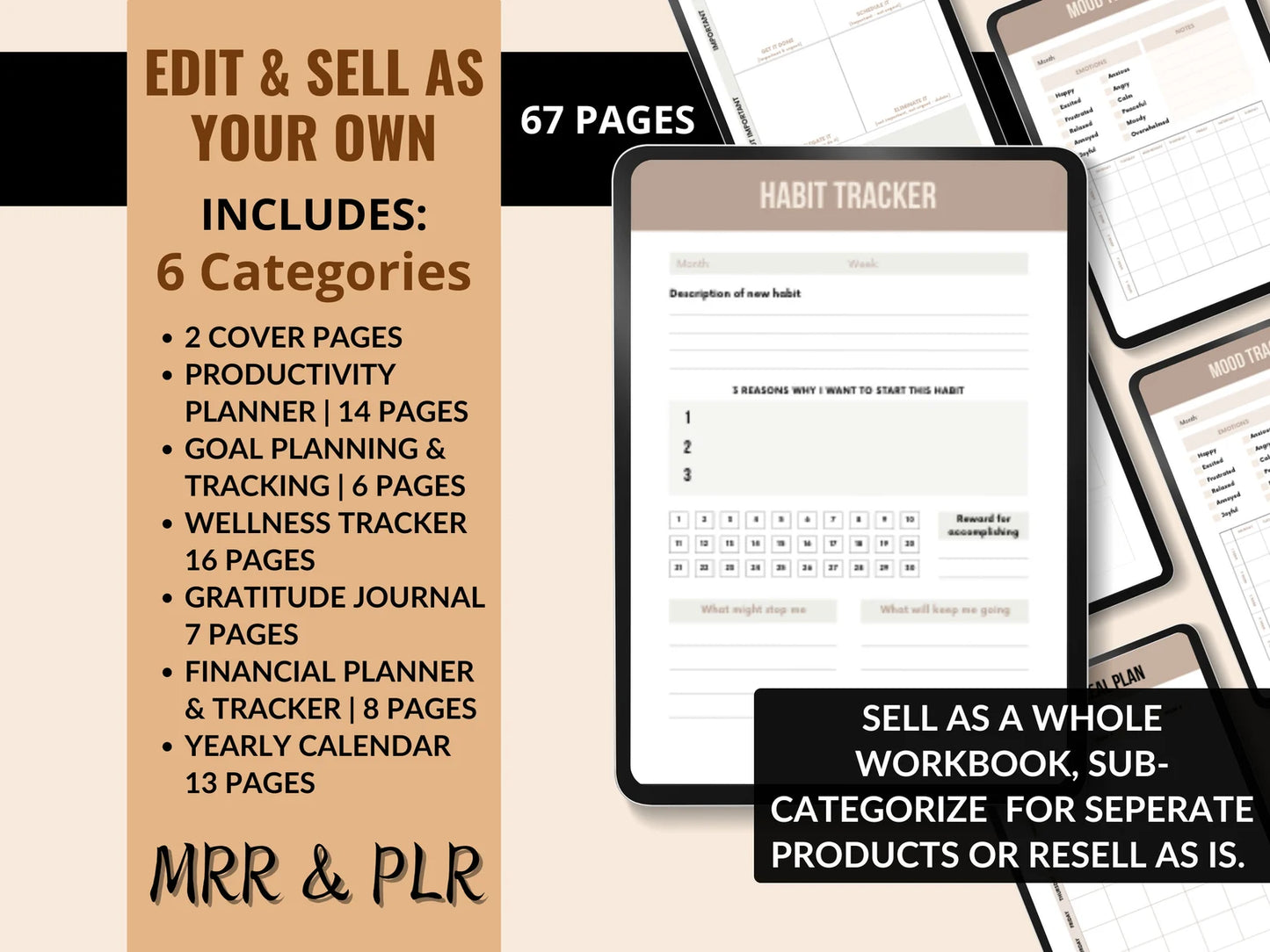 All-in-One Planner & Tracker Bundle | Done-for-You Canva Workbook Templates (MRR) PLR